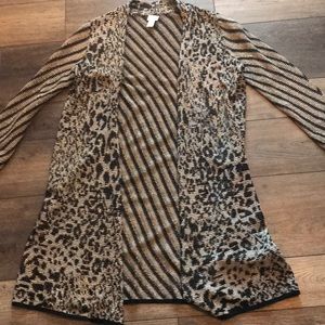 Chico’s gold thread animal print duster